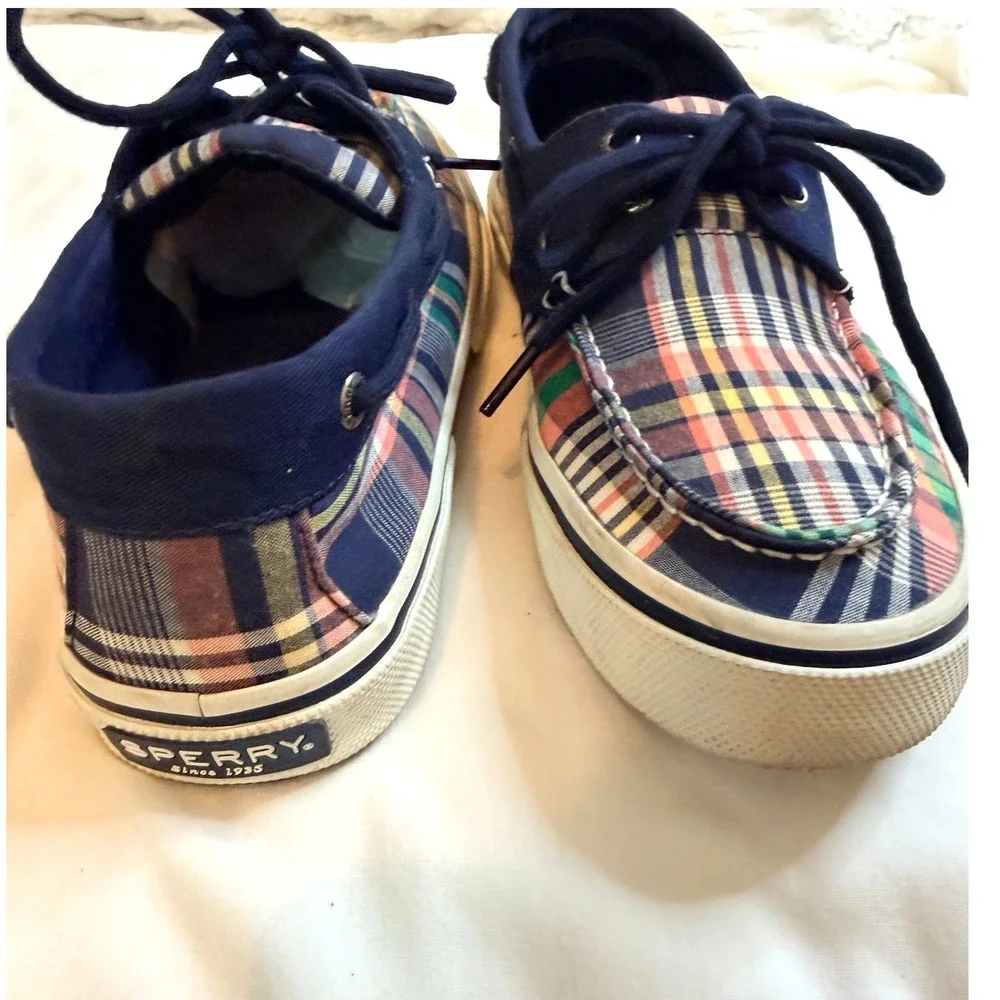 Sperry Boat Shoes Mens 9 Multi Plaid Excellent STS22097 Canvas Deck Sneakers